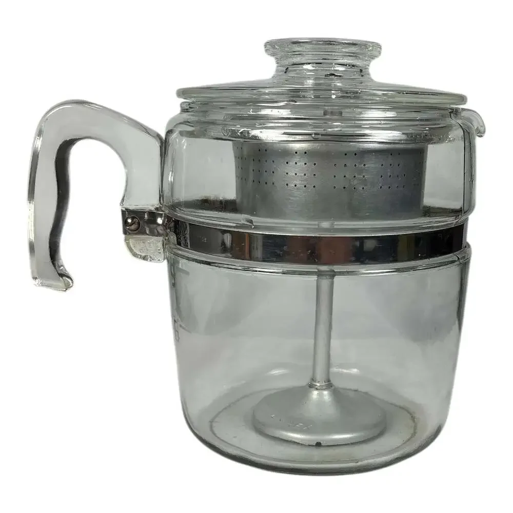 Pyrex 7759 B 9 Cup Glass Percolator Coffee Pot Flame Ware Metal Basket Complete